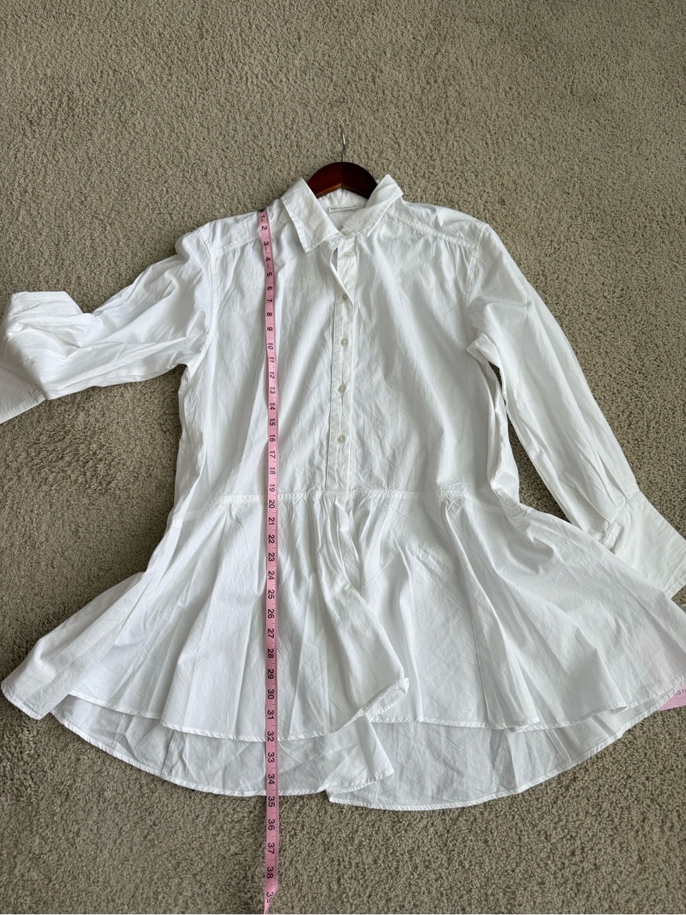 Avec Les Filles 100% Cotton White Button-Down Longline Peplum Shirt Size: L - Picture 10 of 13